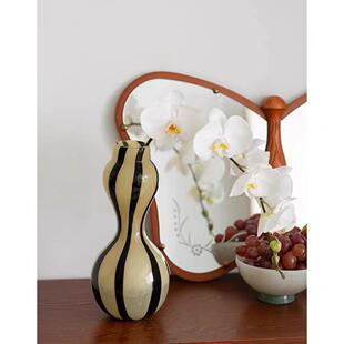 2454式中黑色条纹撞色玻璃花瓶扭古蝴腰葫法芦设计蝶兰仿真花客厅