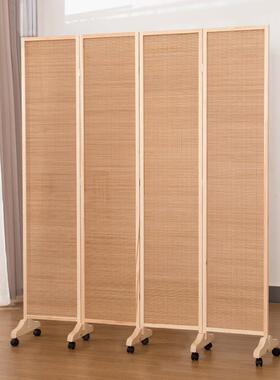中屏风竹编隔断折屏关简约现代客厅玄折办73420公室实木式制叠跨