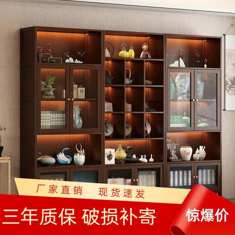 新中式博古架隔断茶室背景置物架2025年多宝阁商用隔断带灯展示柜