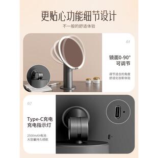 镜妆8448le公d带灯办室桌面台式家用发光梳妆高清补化光镜子2025