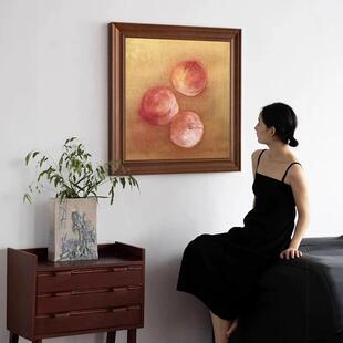 V满IION21275|《桃S气古满》好意头中古风装饰画纯手绘油画复餐厅