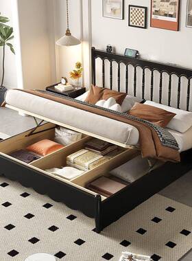 复古风全实床现代约双人储物主卧简古大床女生69476卧木室新款中