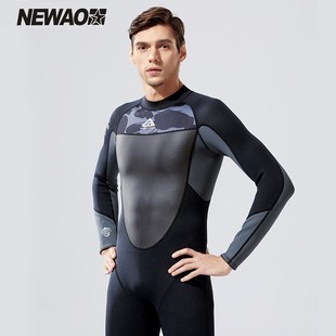 保暖防寒冬泳泳衣潜水服浮长袖连体水母衣深潜2猎渔服3MM加厚男女