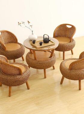 小阳台藤椅三矮茶件套WQV藤条编织南瓜椅藤椅几圆形藤编老人休闲