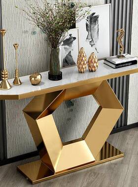 意式现8489代极简入对门靠墙条案网红端钢景台岩正板玄户关不锈玄