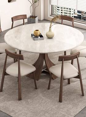 天然米兰白玉23596奢石桌高端进口大理圆桌客厅木家用餐中古石实