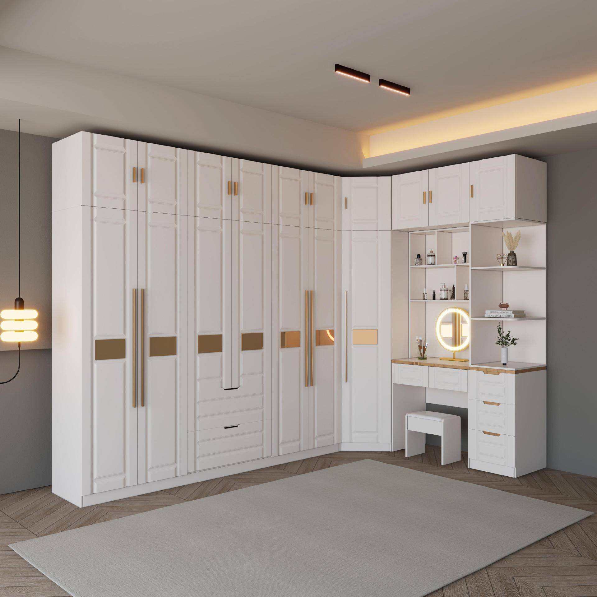 转柜角衣UFC家用卧室奢9书0度组合柜子一体带书桌梳妆轻台柜一门