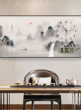 新式万年厅历钟表画迎中客松山电水餐装饰画静音子时钟客XY703866