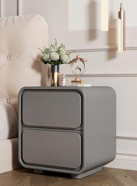 新款风网红床头白色奶油简约柜现代轻卧室奢皮质IRE实木床边储物