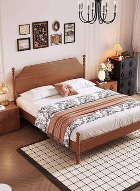 复法式古实木床黑色现代CEB约1.5m双人床简简美风1.8m婚中古风储