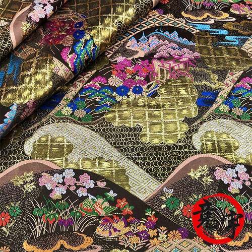 50MWM门幅水墨画织鸳鸯小桥流水金线锦1缎中国风服装袍服装旗面料