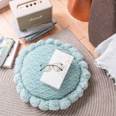 民网红手工针织圆形毛线可拆洗抱枕胖球枕ins风宿ZIO靠露毛营靠垫