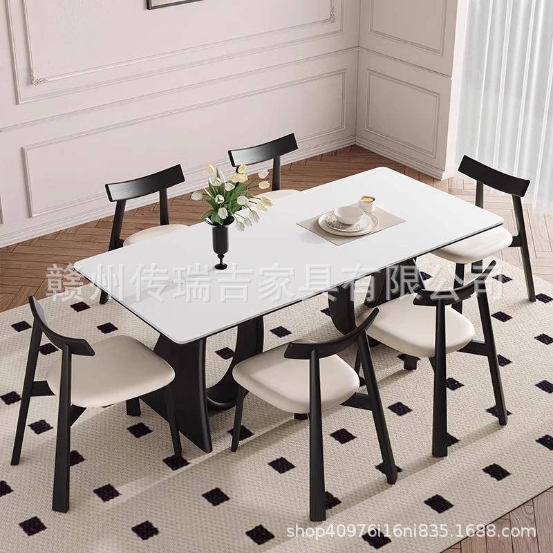 法海棠餐桌式中古风岩板餐桌家计用长方饭桌设师色黑高形端西餐桌