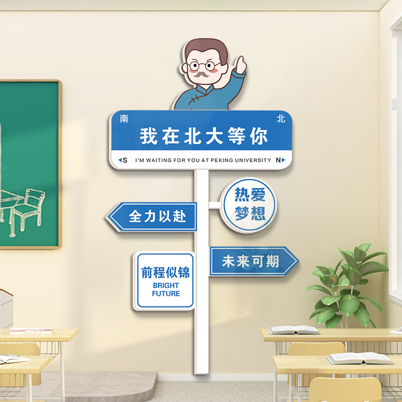 创意路牌励志g标语中考班级装饰文化墙贴教室布置黑板上面挂画高