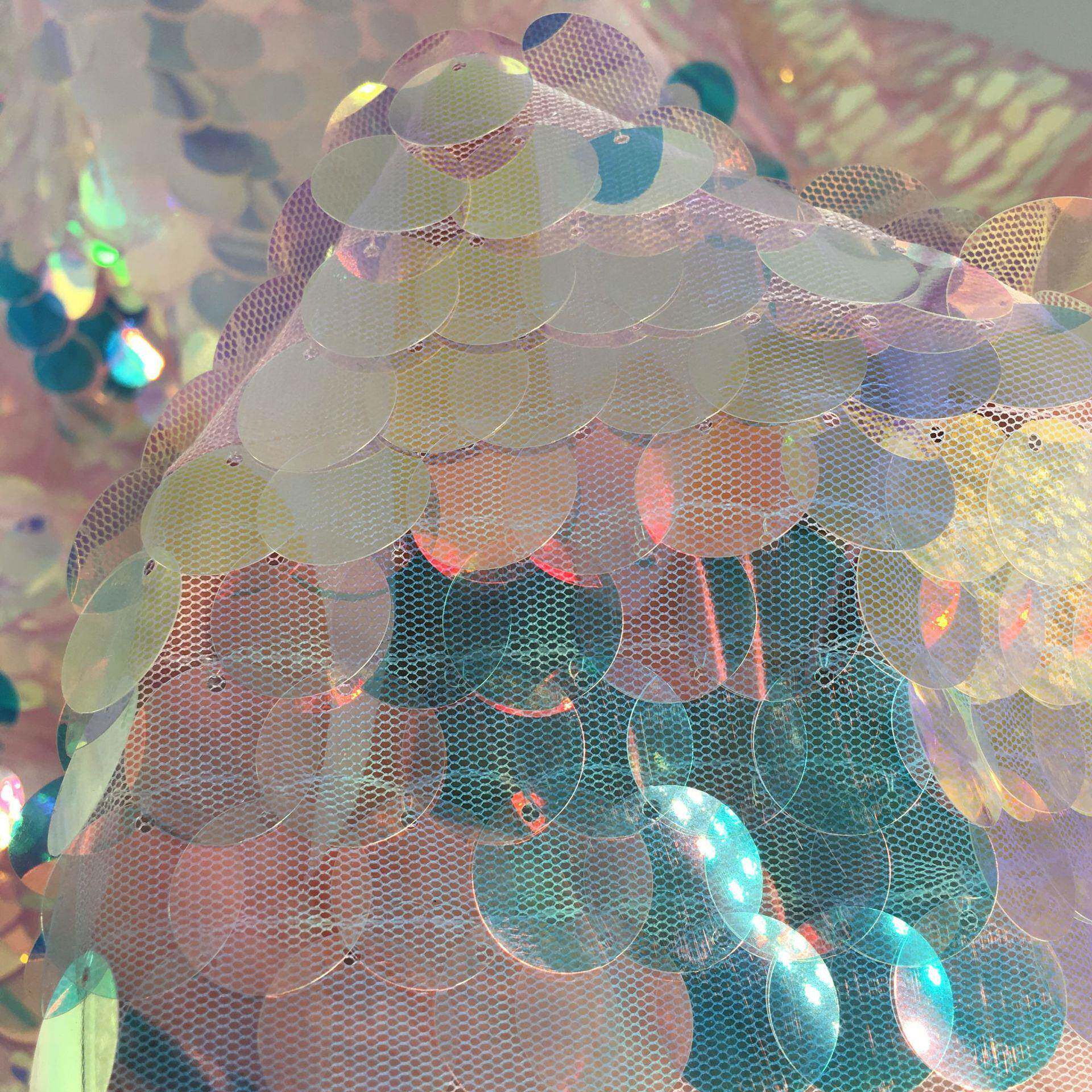 嵘习幻彩大片鱼鳞18M亮M亮18MM炫彩片料拍摄背景服装面网布圆形片