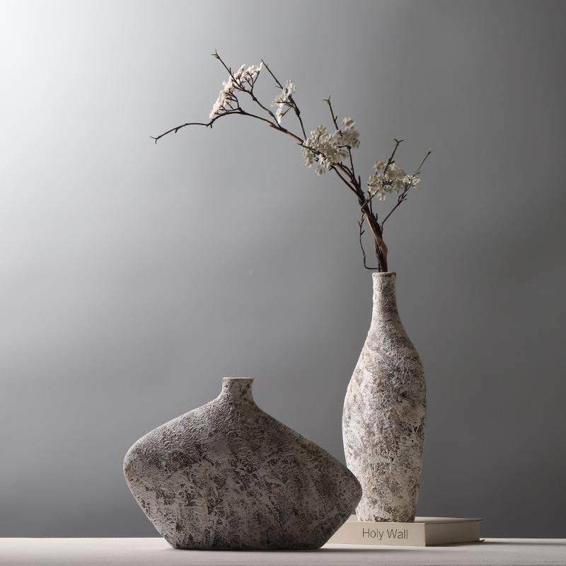 现代简约创意瓷扁花瓶手绘花瓶样板房插XJN装饰品博古架摆件陶软