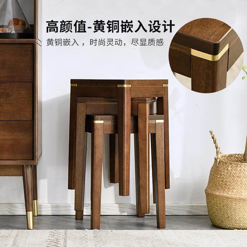 素家用实木凳子客厅可叠放餐凳凳新中式板铜方MDH凳约高简鞋柜餐