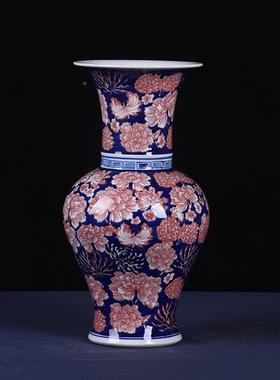 中国手绘花瓷釉里红插万花瓷瓶风装饰品家青01604居客厅瓷器花摆