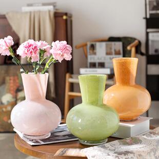 油芬顿中古花瓶高级感奶琉玻璃摆NJT件轻奢插风鲜花器法式璃装饰