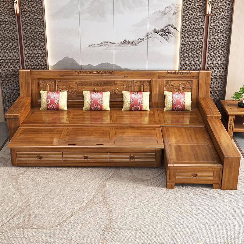 见详情香木全实木沙发床厅功能可储物花客樟小雕户型伸缩折叠推拉