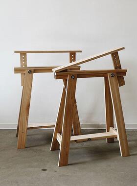 实木桌降腿支架工作台复升古做旧拍照道具桌子872面原木条台凳长