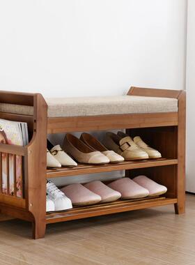 可坐式鞋柜式换门鞋凳入40962储物软包凳子穿鞋凳轻奢美家用楠竹