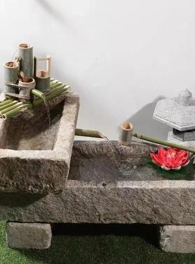 石槽鱼缸鱼池石头石缸鱼户外庭院老青石马槽养景观流水旧08562摆