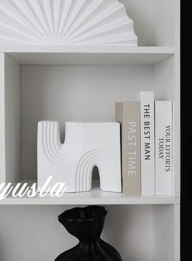 约现代样板间客厅书房柜办公电视柜挡书无书靠书立软装室饰品摆简