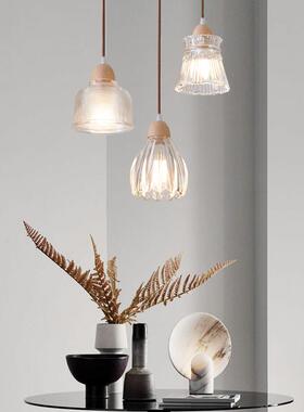 厅实木过室吸顶原木日式玻璃床XCD90869头小吊灯简约木道艺民宿卧