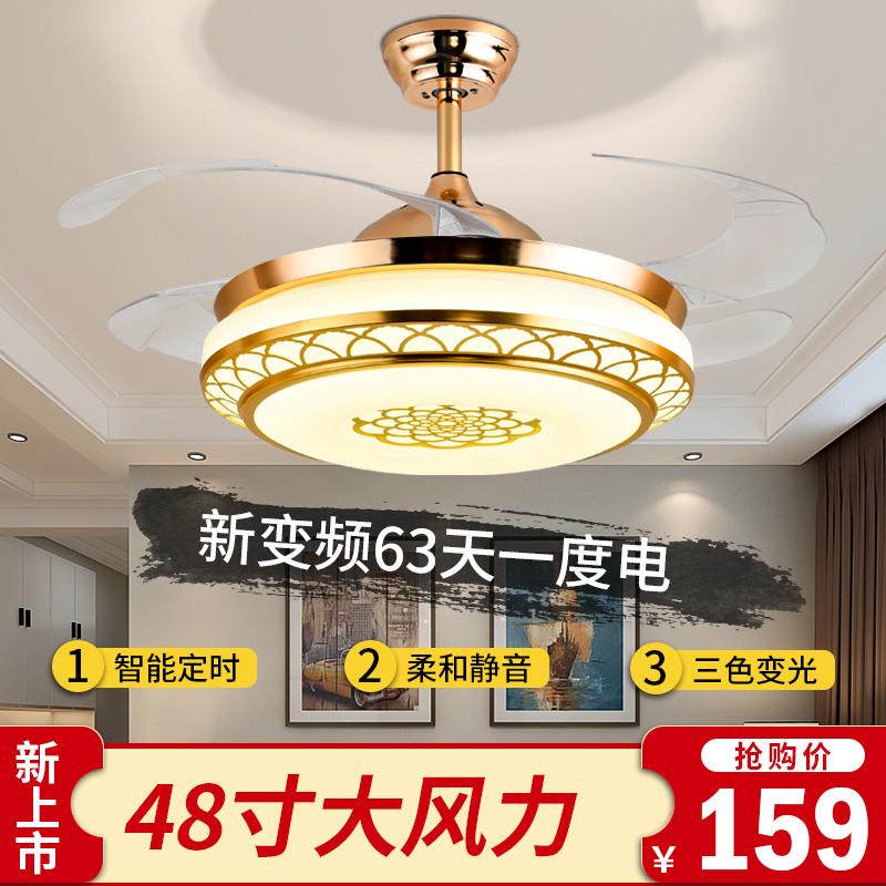 隐吊扇灯水晶风厅扇灯锦丽具家用客厅餐风扇吊灯欧式现代形带灯电