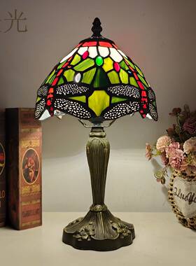 蒂凡尼彩色璃经典灯玻具床蜻蜓头装饰灯卧红色蜻花蜓朵室书房卧室