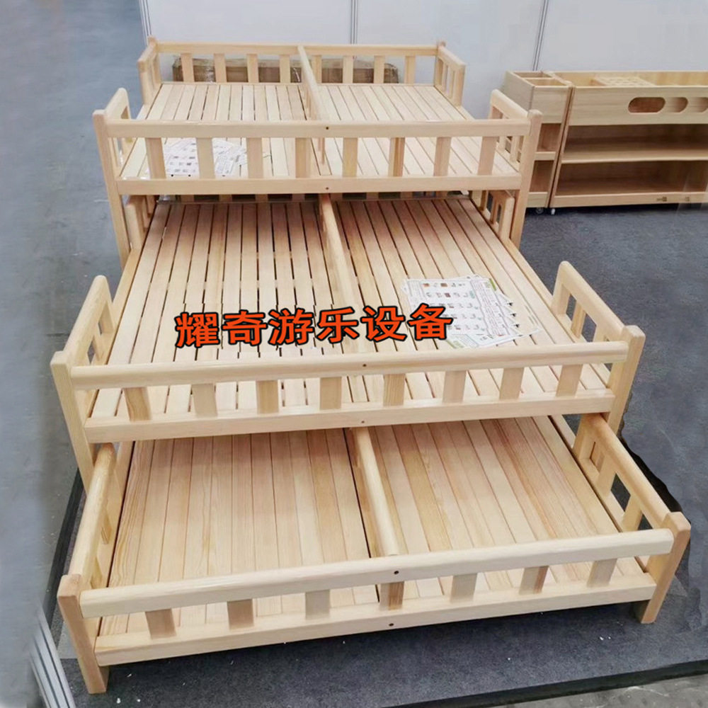 幼儿园儿童推拉床.多人上下铺午睡床.儿童床实木樟子松抽屉床