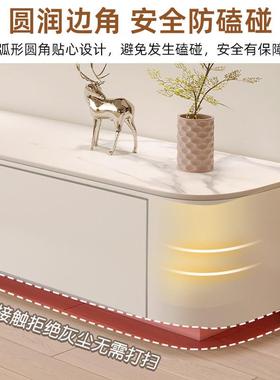 Ehd岩板台电PSE视柜白色落地客厅小型电地柜奶油风橡胶木视户柜茶