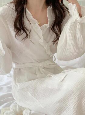 2JVA025季新女纱秋布浴袍开衫款系舒适家居服带发带圈甜美棉纱