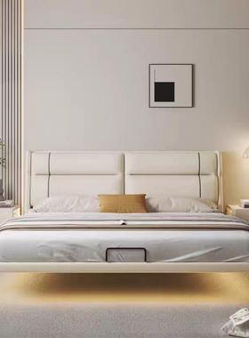奶现简约主卧边室悬LPX001-4浮床油风双人大床齐床实木皮艺床小代