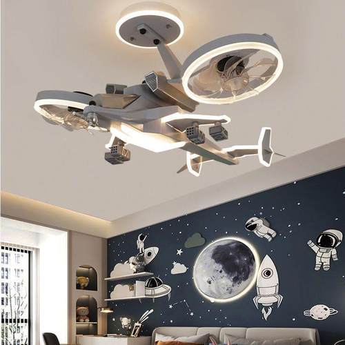 飞机扇儿童房卧室男孩风创意212电网红卡通模护眼扇男童房间型吊