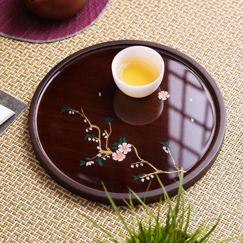 日家式手绘竹制托盘茶盘壶干泡台中手绘干泡承式茶具茶台茶奉复古