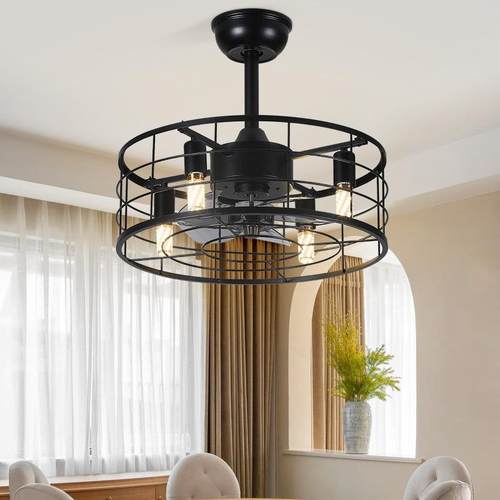 美式复古风扇灯餐无品牌/厅客厅书房吊吊吊中扇灯一体电风扇灯山