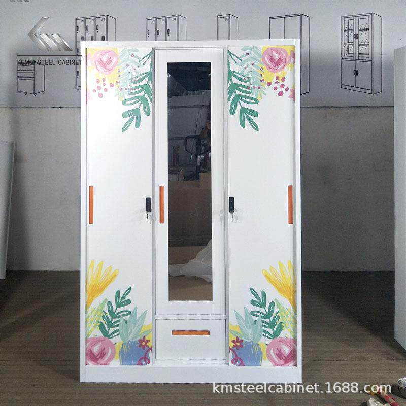 拆装拉铁皮物印花衣柜家用PMG卧室储柜用易衣橱推门收纳简柜子厂