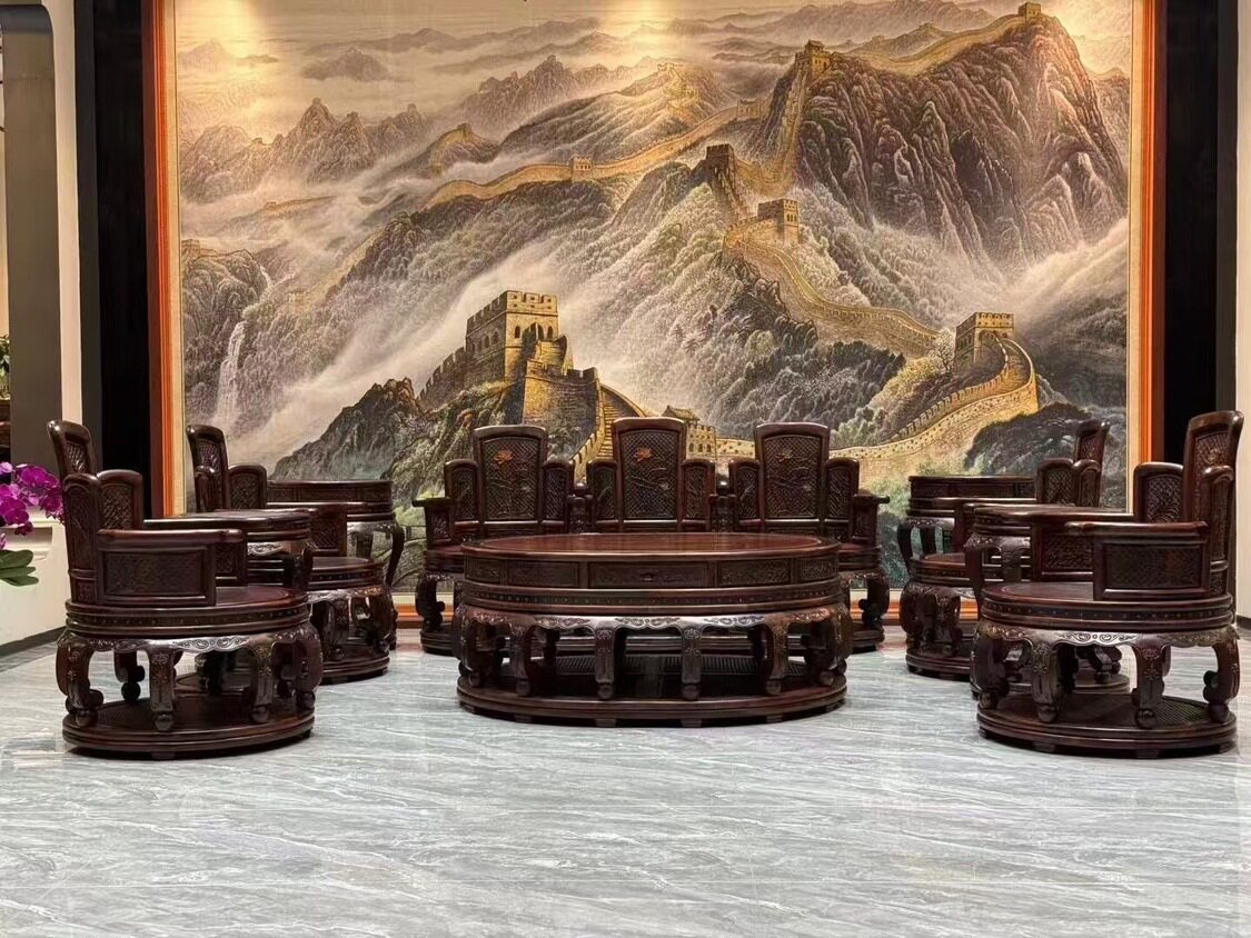 老挝大红酸枝交趾黄檀团圆沙发客厅沙发别墅大沙发清式明式家具