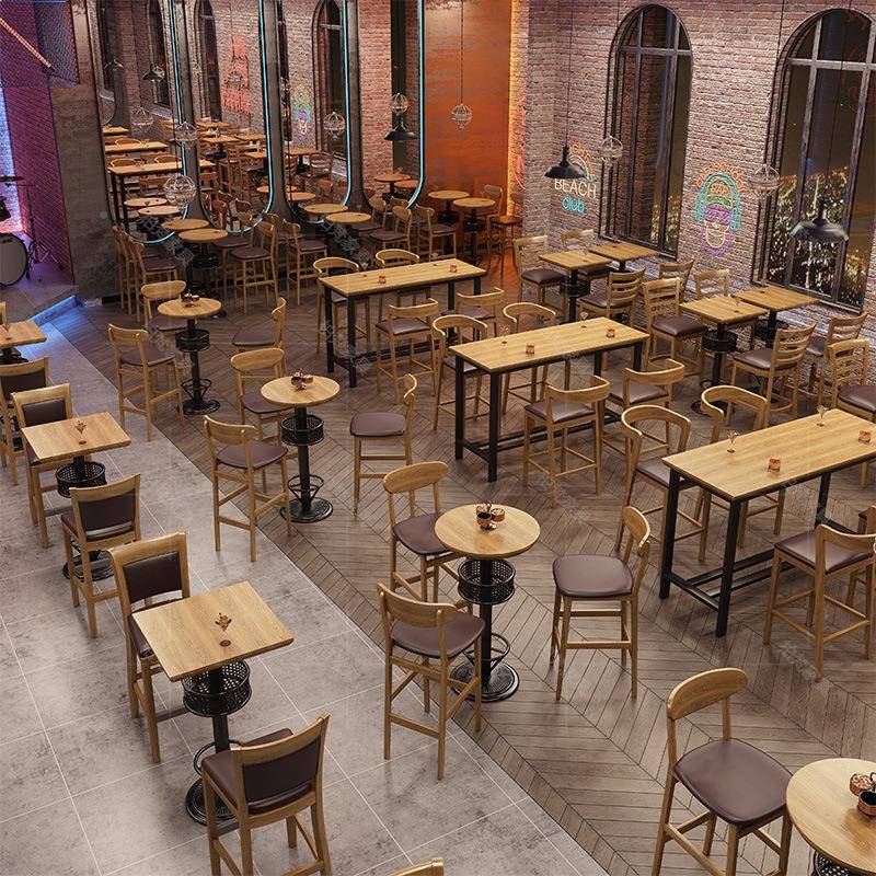工业风实木吧桌椅酒吧馆JHW台吧椅复古背风靠高脚椅高吧凳厂酒家