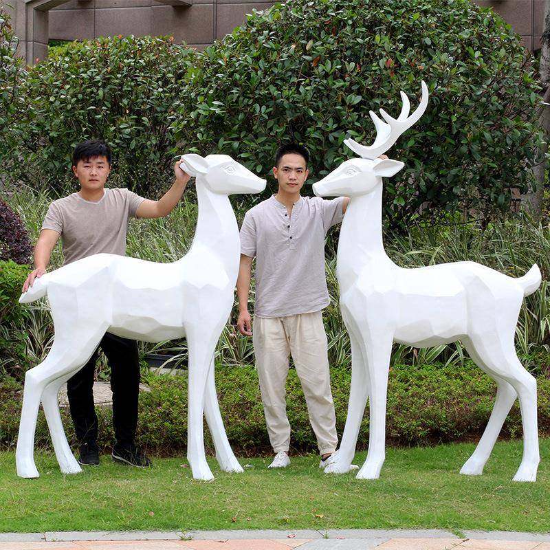 玻璃钢抽象饰动物块状几何梅鹿小雕塑户外草坪园林1287-几景观花