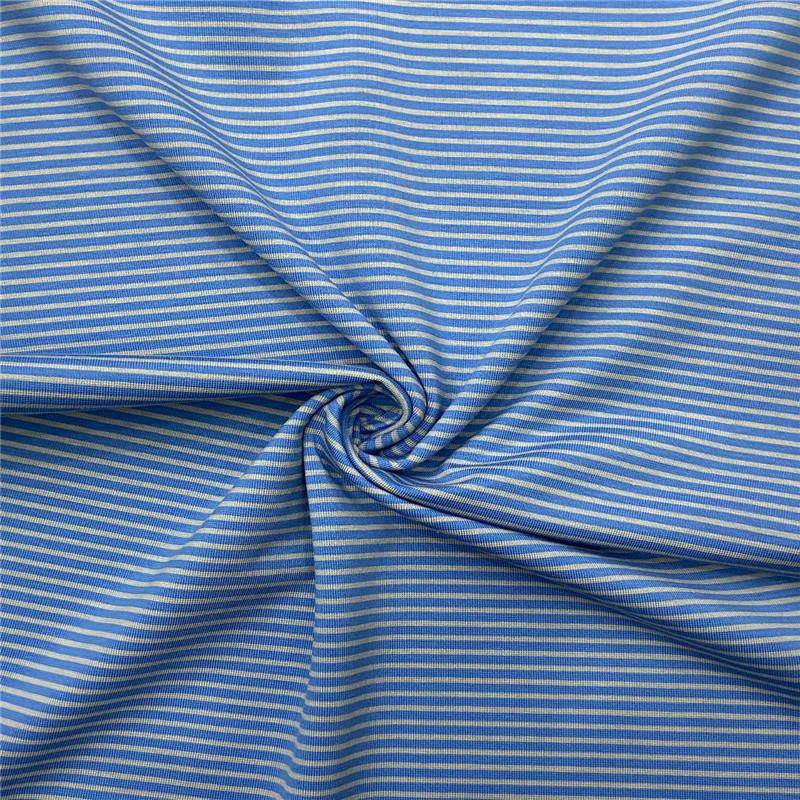 涤棉色条纹拉架针面织o汗布短HVS袖织时尚料男装T恤plo现货细条纹