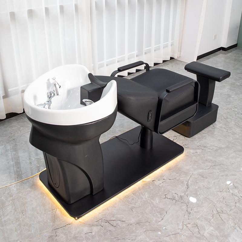 高端按洗床美发店发头廊盆专用不锈钢陶瓷半JS250609摩躺式冲水床