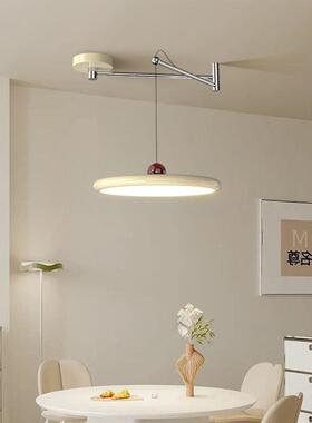 法式中古风摇臂飞碟餐厅吊灯吧古胡桃木位色奶油风可移87445餐复