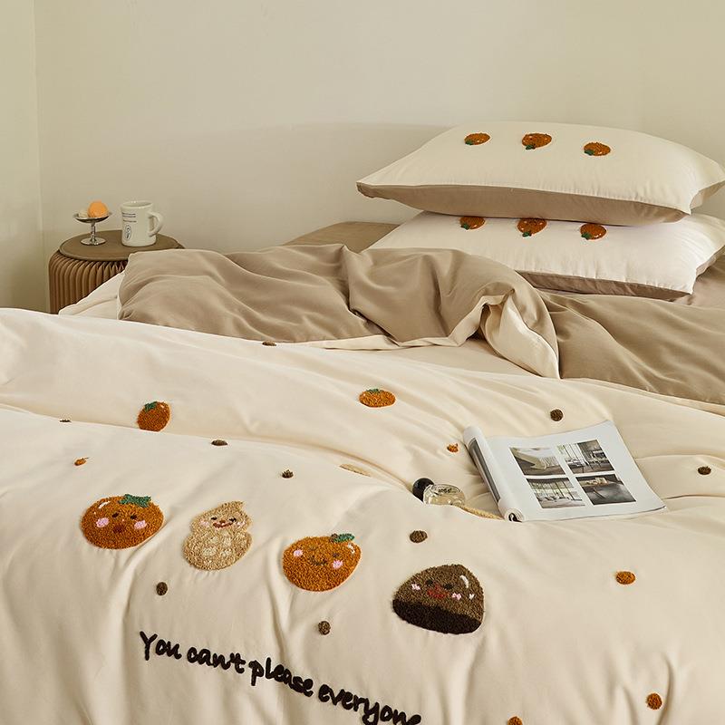 A类通100S床长绒COV棉四卡磨毛床上件套纯棉毛巾绣被套全棉床单品