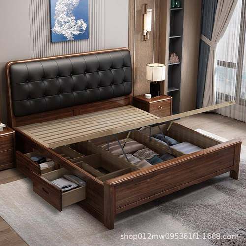 实木软包床1米5的床721加床垫米8双床205年新1人款高2箱储物主卧