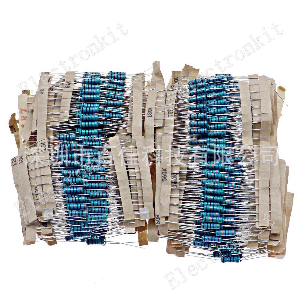 带盒子1100种0个100阻值1%(1欧姆-IQP电M欧姆)1W金属膜阻套装