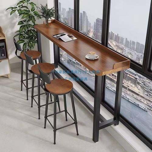 阳实台吧台桌家用简约123长条桌窄桌客厅简木约高脚桌靠椅墙桌子