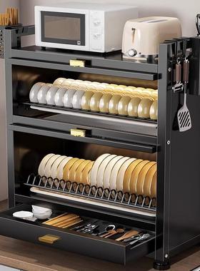 碟厨房筷多层碗置物功架家用带柜门台面碗架盘防尘收纳盒QGD多能